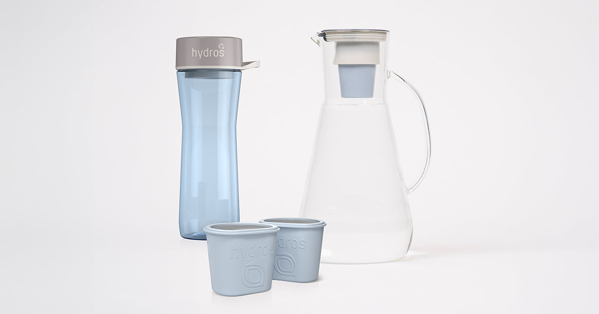 64 oz Glass Water Filter Pitcher + 20 oz Filter Bottle + Extra Filters Bundle