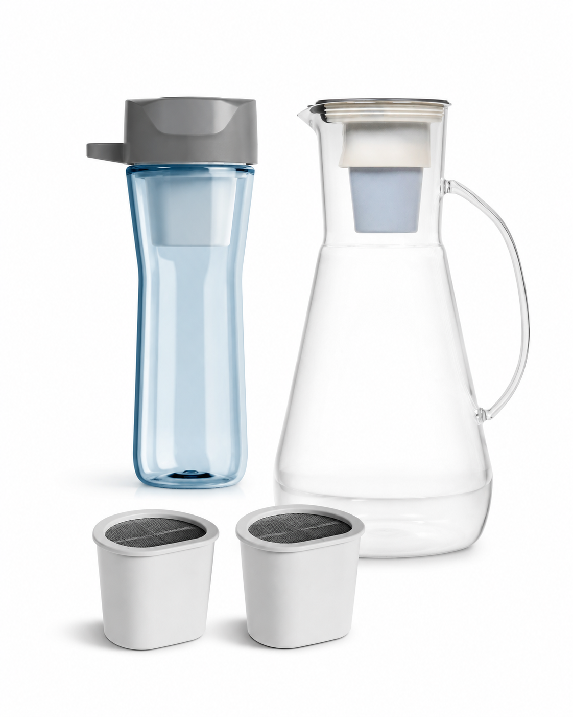 Hydros 64 oz Glass Pitcher + Filter Bottle + Filters Bundle